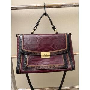Brahmin Red Leather Croc Print Buckle Flap Shoulder Handbag